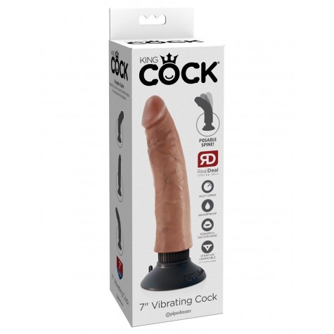 Кофейный вибратор со съемной присоской 7" Vibrating Cock - 20 см.